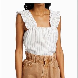 FRAME Ruffle Strap Cotton Tank Top. Size large